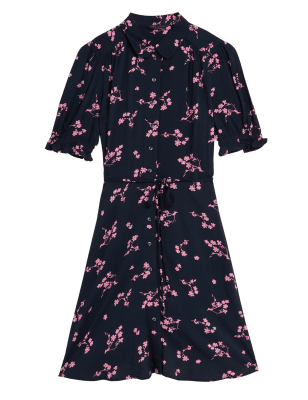 

Womens M&S Collection Floral Belted Mini Shirt Dress - Navy Mix, Navy Mix