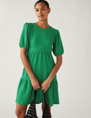 

Womens M&S Collection Jersey Textured Knee Length Tiered Dress - Green, Green