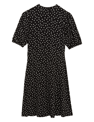 

Womens M&S Collection Hochgeschlossenes Skaterkleid aus Jersey mit Punktmuster - Black Mix, Black Mix