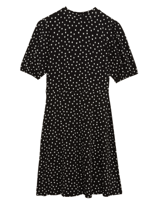 

Womens M&S Collection Jersey Polka Dot High Neck Skater Dress - Black Mix, Black Mix