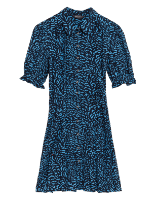 

Womens M&S Collection Mini-Shirtkleid mit kurzen Ärmeln und Tiermuster - Navy Mix, Navy Mix