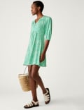 Jersey Printed V-Neck Waisted Dress