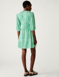 Jersey Printed V-Neck Waisted Dress