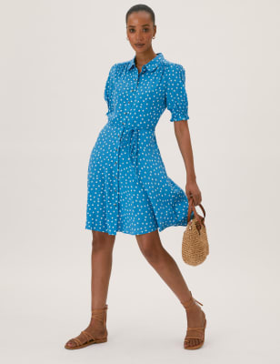 Polka Dot Belted Mini Shirt Dress