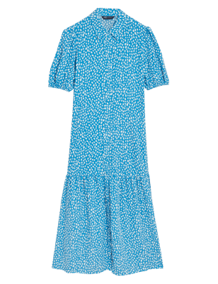 

Womens M&S Collection Printed Midi Tiered Dress - Blue Mix, Blue Mix