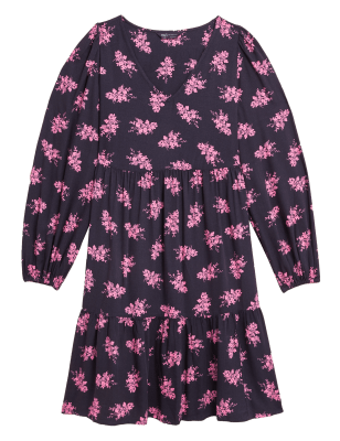

Womens M&S Collection Woven Floral V-Neck Relaxed Mini Dress - Grey Mix, Grey Mix