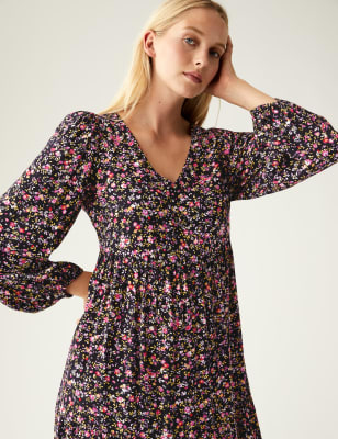 Woven Floral V-Neck Relaxed Mini Dress