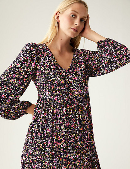 Woven Floral V-Neck Relaxed Mini Dress