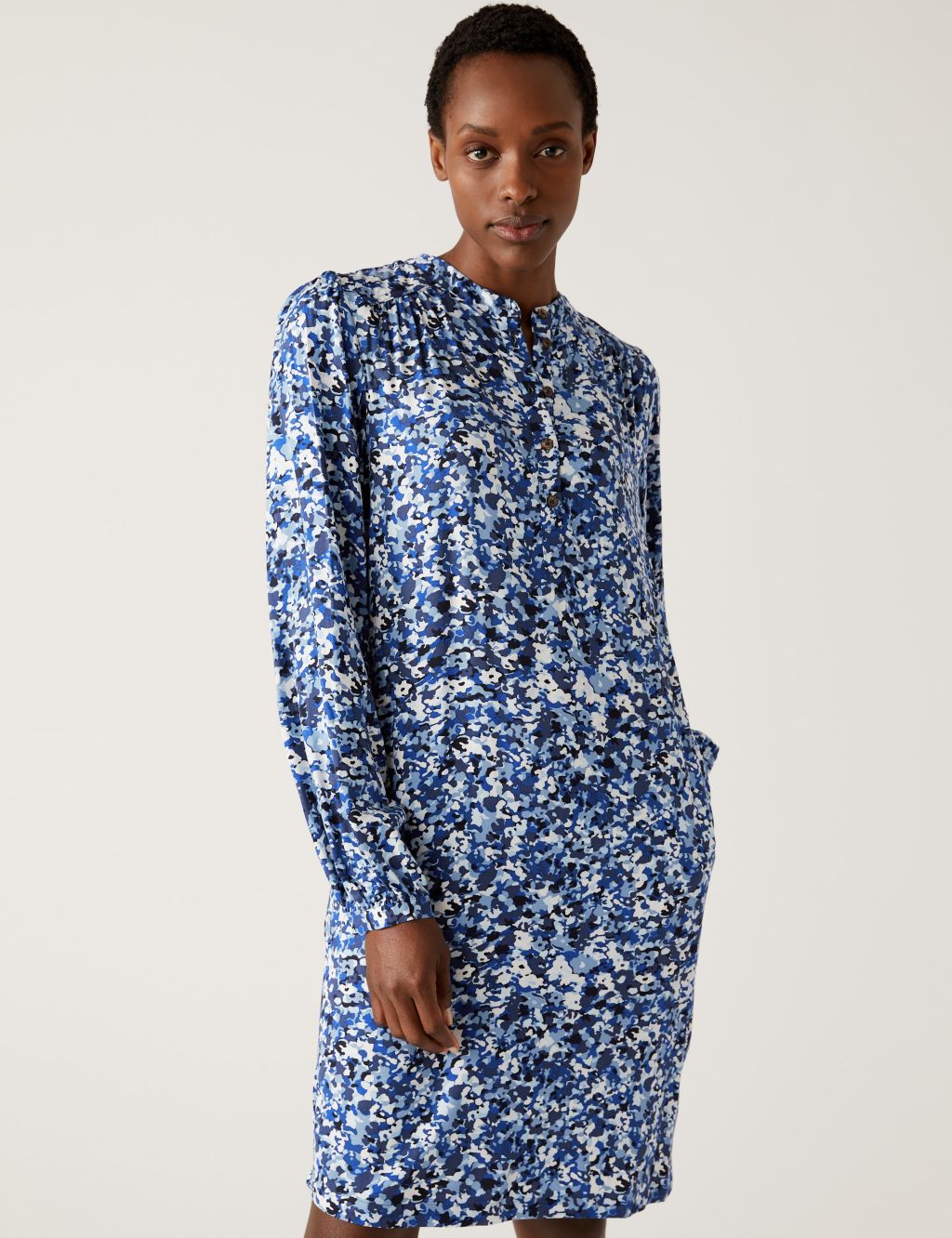 Printed Button Front Shift Dress image 2