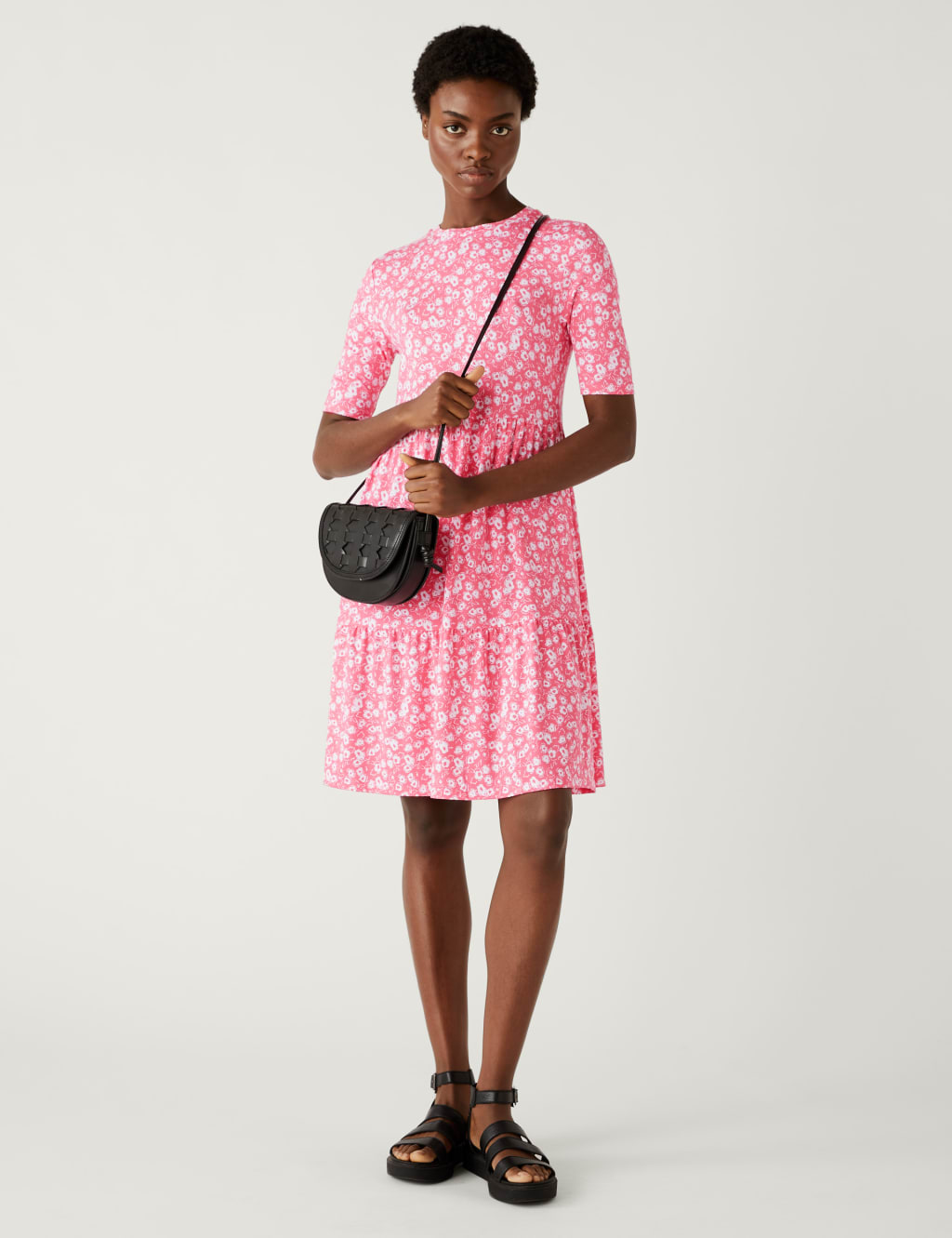 Jersey Printed Knee Length Tiered Dress image 2