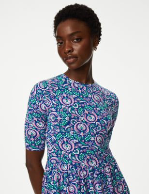 

M&S Collection Vestido en capas de punto estampado por la rodillaWomens - Navy Mix, Navy Mix