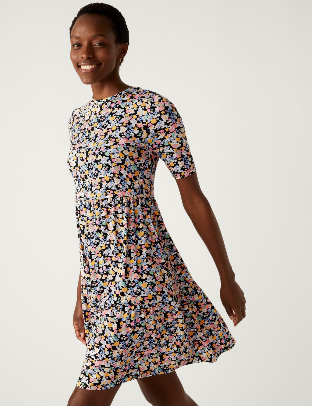 Jersey Printed Knee Length Tiered Dress image 1