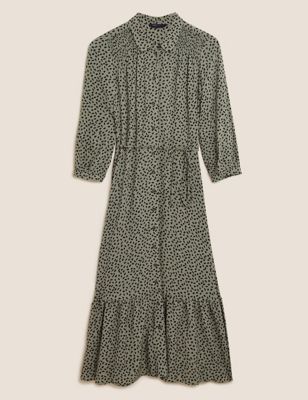 Printed Tie Waist Midi Shirt Dress | M&S Collection | M&S