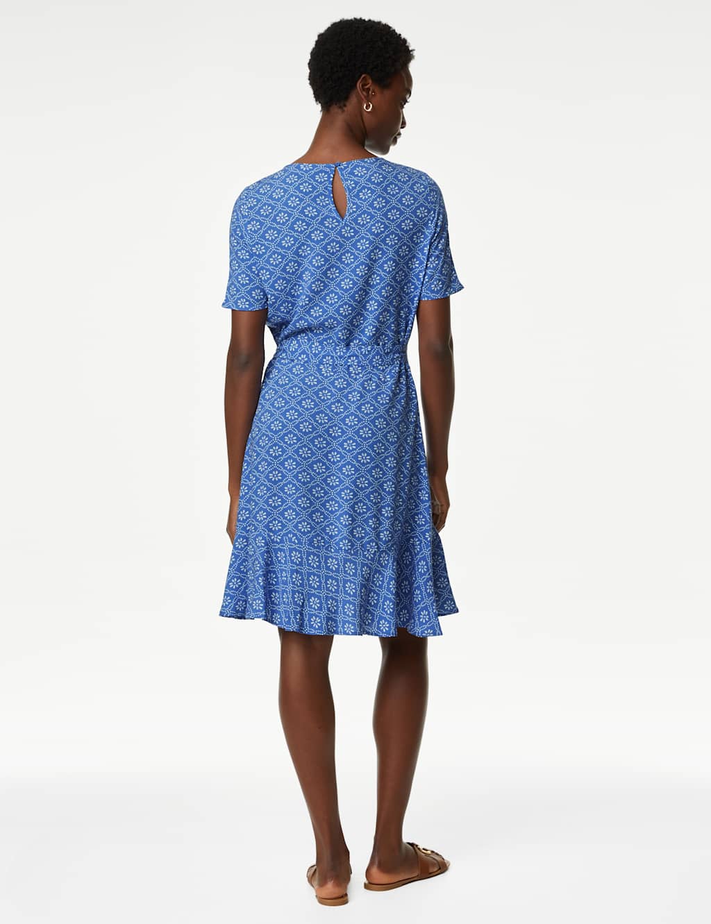 Printed Round Neck Belted Mini Skater Dress image 3