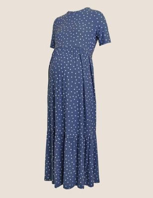 

Womens M&S Collection Maternity Jersey Polka Dot Tiered Dress - Dark Blue Mix, Dark Blue Mix