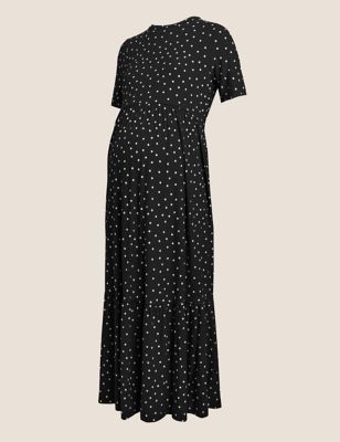 

Womens M&S Collection Maternity Jersey Polka Dot Tiered Dress - Black Mix, Black Mix