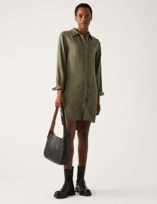 

Womens M&S Collection Pure Tencel™ Knee Length Shirt Dress - Khaki, Khaki