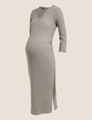 M&S Womens Maternity V-Neck Midi Column Dress