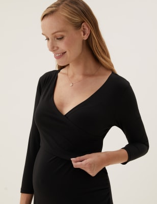 

Womens M&S Collection Maternity Cotton Rich V-Neck Wrap Dress - Black, Black