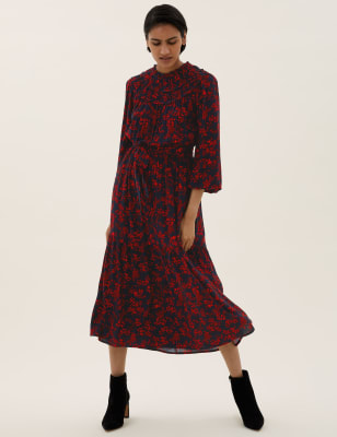 

Womens M&S Collection Vestido a media pierna con cintura - Red Mix, Red Mix