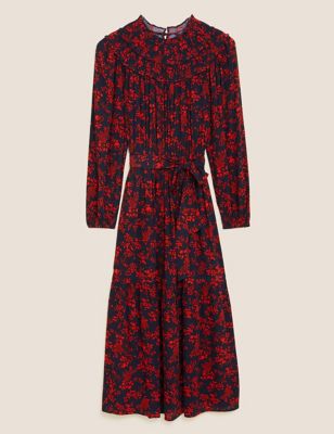 M&S Womens The Floral Waisted Midi Dress