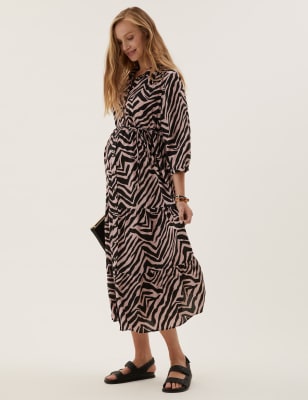 

Womens M&S Collection Maternity Animal Print Midi Shirt Dress - Pink Mix, Pink Mix