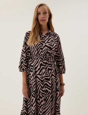M&S Womens Maternity Animal Print Midi Shirt Dress