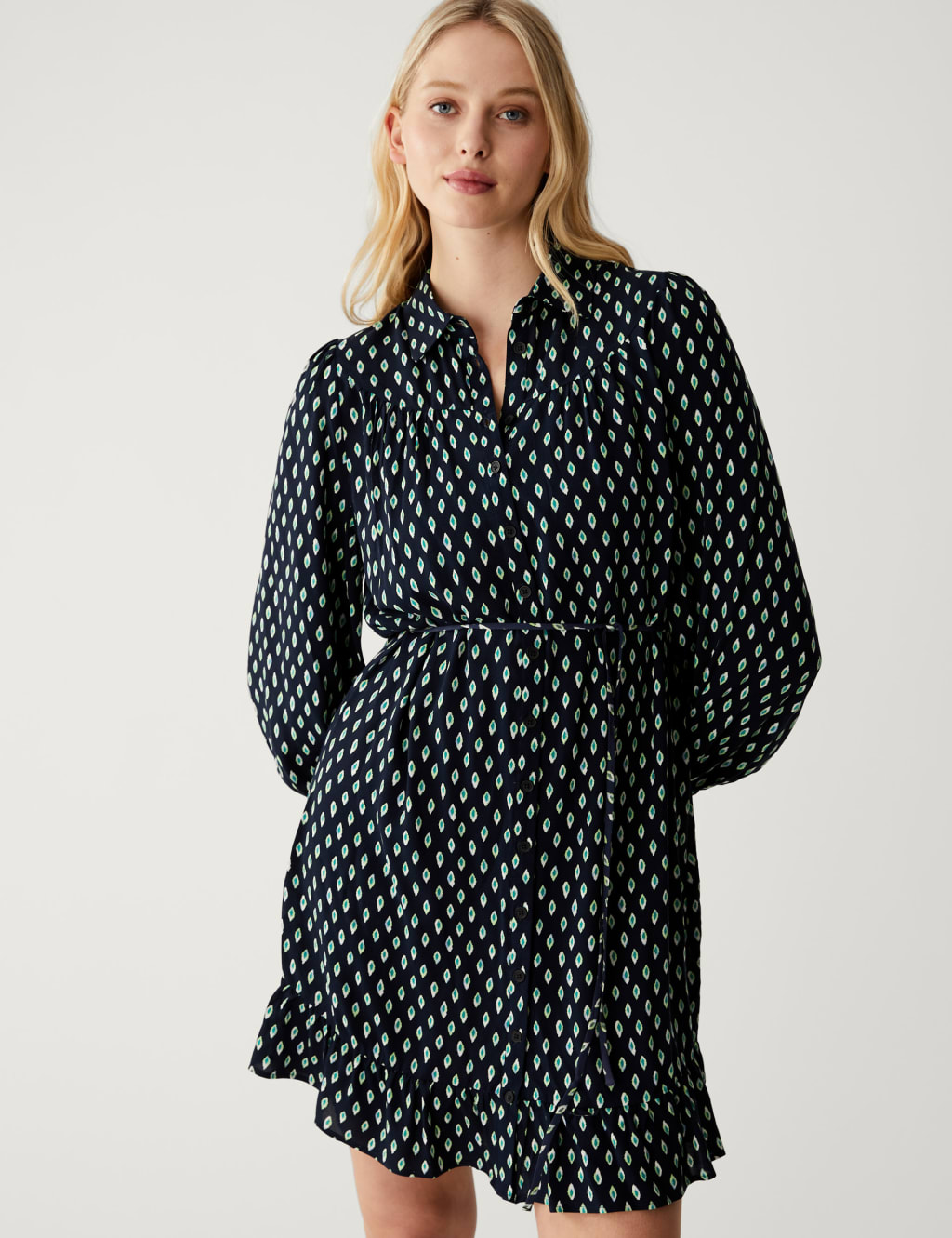 Printed Belted Mini Shirt Dress image 2