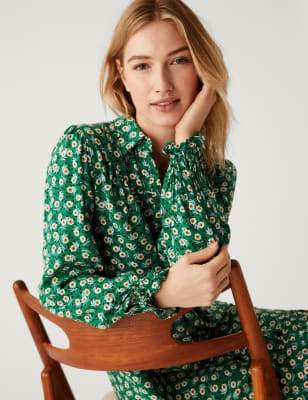 

Womens M&S Collection Printed Belted Mini Shirt Dress - Green Mix, Green Mix