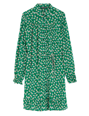 

M&S Collection Minivestido camisero estampado con cinturónWomens - Green Mix, Green Mix