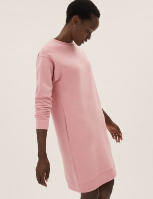 

Womens M&S Collection Cotton Rich Round Neck Sweater Dress - Pink, Pink