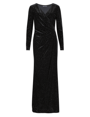 Sparkle Pleat Front Wrap Maxi Dress | M&S Collection | M&S