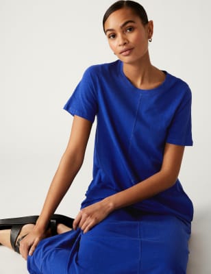 

M&S Collection Vestido maxi a media pierna estilo camiseta con cuelo redondo 100% algodónWomens - Blue, Blue