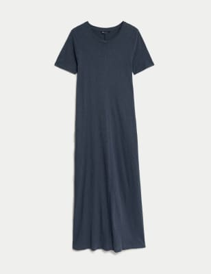 

Womens M&S Collection Pure Cotton Round Neck Midaxi T-Shirt Dress - Navy, Navy