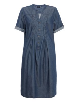 Pure Cotton Pleated Front A-Line Dress | M&S Collection | M&S