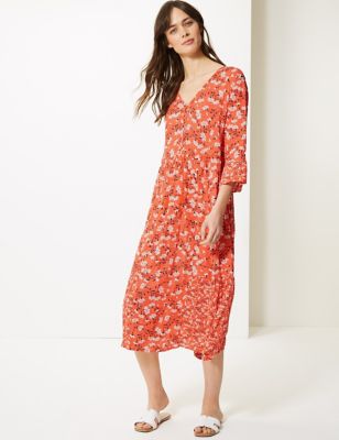 Floral Drawcord Relaxed Midi Dress