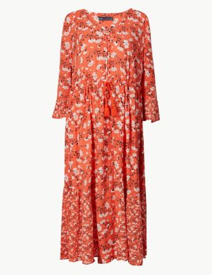Floral Drawcord Relaxed Midi Dress | M&S Collection | M&S