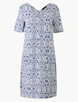 m&s linen blend shift dress