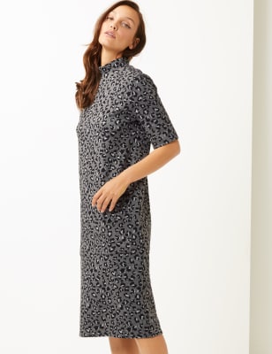 shift midi dress with sleeves