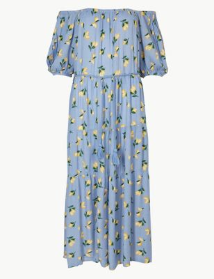 Lemon Print Waisted Midi Dress | M&S Collection | M&S