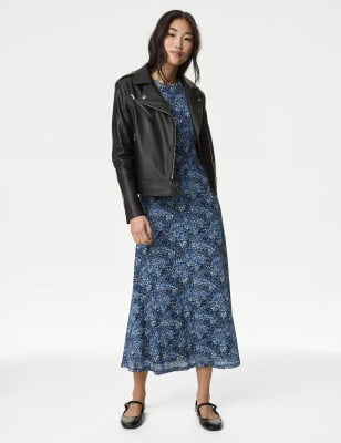 

M&S Collection Vestido columna a media pierna estampado de punto de mallaWomens - Blue Mix, Blue Mix