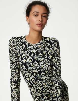 

M&S Collection Vestido columna a media pierna estampado de punto de mallaWomens - Navy Mix, Navy Mix