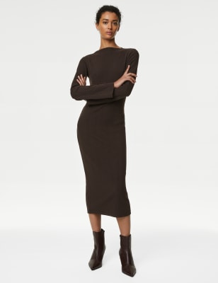 

Womens M&S Collection Jersey Ribbed Midi Column Dress - Bitter Chocolate, Bitter Chocolate