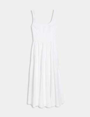 Pure Cotton Square Neck Midi Cami Shift Dress