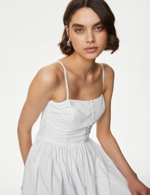 Pure Cotton Strappy Midi Cami Waisted Dress