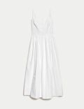Pure Cotton Strappy Midi Cami Waisted Dress