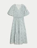 Pure Cotton Printed V-Neck Tiered Midi Dress