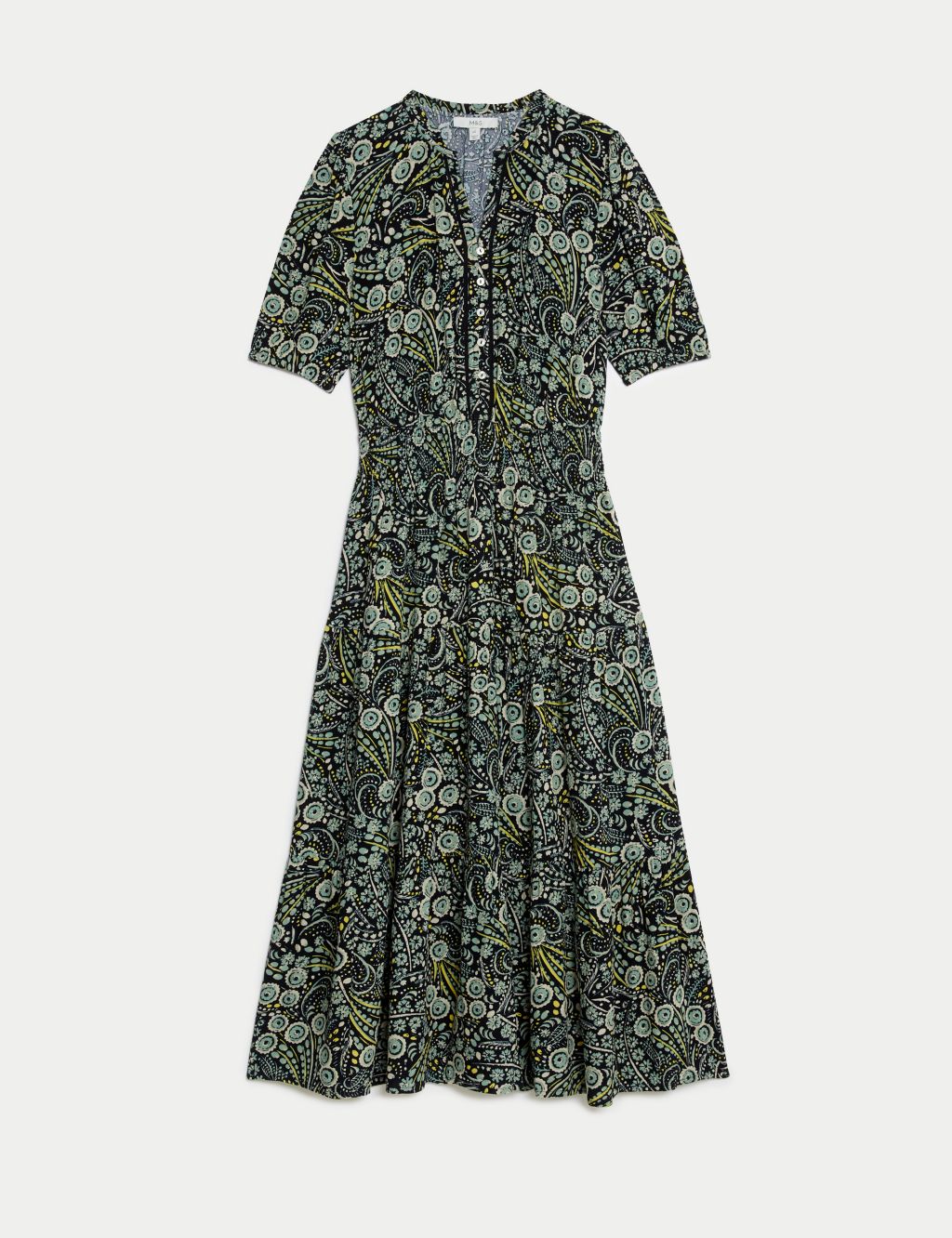 Printed V-Neck Shirred Midi Waisted Dress image 2