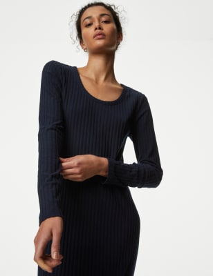 

Womens M&S Collection Ribbed Midi Column Dress - Midnight Navy, Midnight Navy