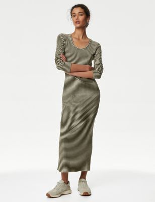 

Womens M&S Collection Striped Ribbed Midi Column Dress - Hunter Green, Hunter Green